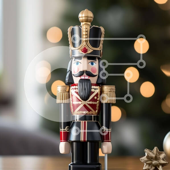 Intra Συλλεκτικό Ξύλινο Παζλ Plywood  4mm - Καρυοθραύστης ειδώλιο με χριστουγεννιάτικα στολίδια Σε Ξύλινο Κουτί - Διαστάσεις Puzzle: 10x10 cm – 25 κομμάτια