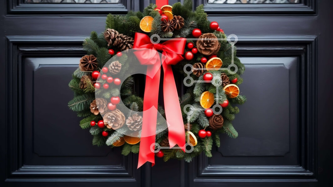 Intra Συλλεκτικό Ξύλινο Παζλ Plywood  4mm - Εορταστικό στεφάνι διακοπών στην πόρτα του διαμερίσματος Σε Ξύλινο Κουτί - Διαστάσεις: 10x10 cm – 25 κομμάτια