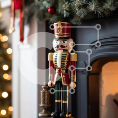 Intra Συλλεκτικό Ξύλινο Παζλ Plywood  4mm - Ειδώλιο Καρυοθραύστη για διακοπές σε μανδύα τζακιού Σε Ξύλινο Κουτί - Διαστάσεις: 10x10 cm – 25 κομμάτια - Image 1