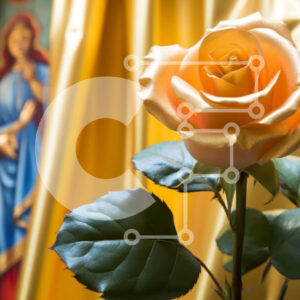 Intra Συλλεκτικό Ξύλινο Παζλ Plywood  4mm - Πορτοκαλί τριαντάφυλλο με θρησκευτικούς πίνακες στο φόντο Σε Ξύλινο Κουτί - Διαστάσεις Puzzle: 10x10 cm – 25 κομμάτια