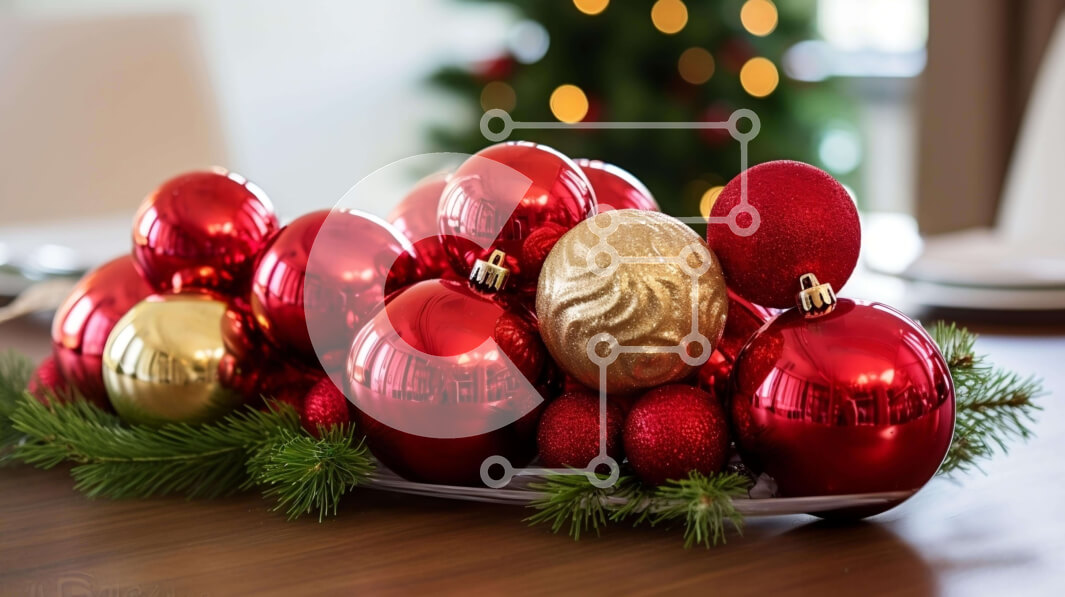 Intra Συλλεκτικό Ξύλινο Παζλ Plywood  4mm - Κόκκινα και χρυσά στολίδια στην τραπεζαρία Σε Ξύλινο Κουτί - Διαστάσεις: 10x10 cm – 25 κομμάτια