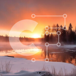 Intra Συλλεκτικό Ξύλινο Παζλ Plywood  4mm - Χιονισμένη λίμνη με ηλιοβασίλεμα Σε Ξύλινο Κουτί - Διαστάσεις: 10x10 cm – 25 κομμάτια