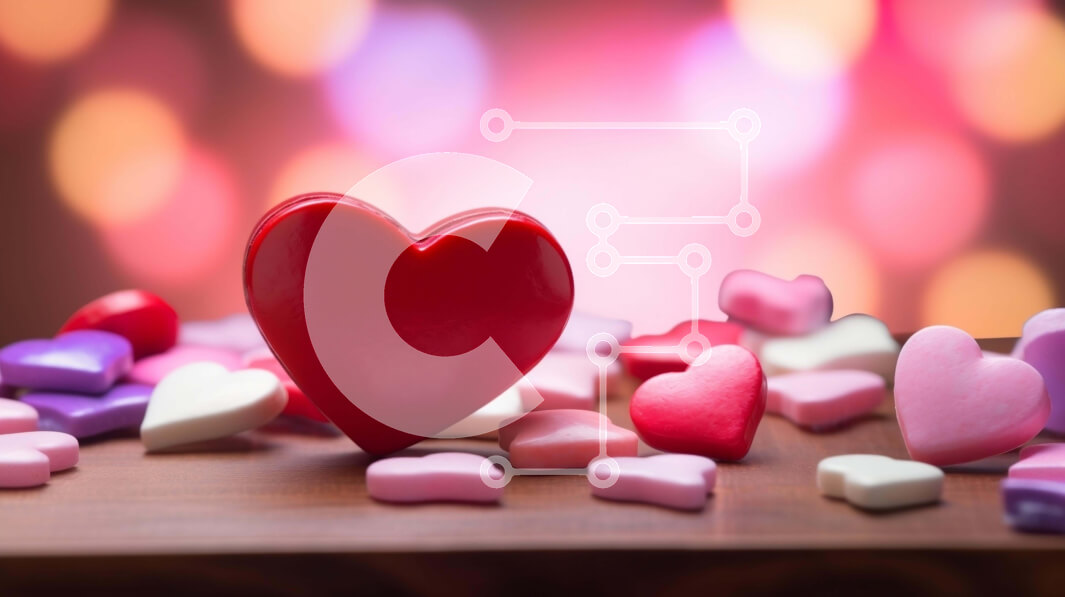 Intra Συλλεκτικό Ξύλινο Παζλ Plywood  4mm - Κόκκινη καραμέλα σε σχήμα καρδιάς με πολύχρωμες καραμέλες σε ένα τραπέζι Σε Ξύλινο Κουτί - Διαστάσεις Puzzle: 10x10 cm – 25 κομμάτια