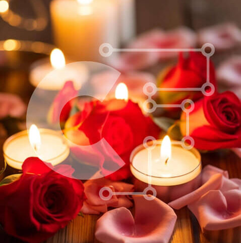 Intra Συλλεκτικό Ξύλινο Παζλ Plywood  4mm - Ρομαντικό τραπέζι με κόκκινα τριαντάφυλλα και κεριά Σε Ξύλινο Κουτί - Διαστάσεις Puzzle: 10x10 cm – 25 κομμάτια - Image 1