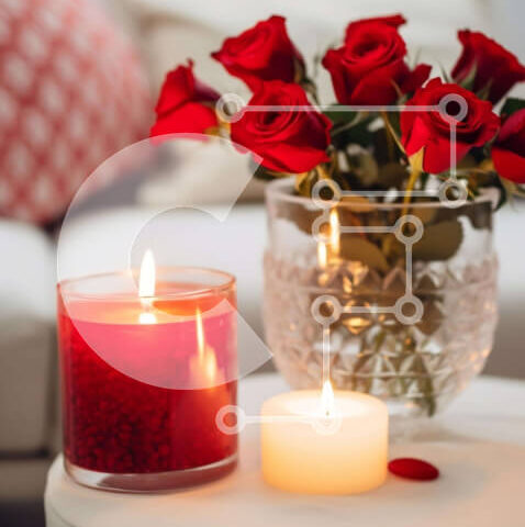 Intra Συλλεκτικό Ξύλινο Παζλ Plywood  4mm - Ρομαντική διακόσμηση του Αγίου Βαλεντίνου με κόκκινα τριαντάφυλλα και κεριά Σε Ξύλινο Κουτί - Διαστάσεις Puzzle: 10x10 cm – 25 κομμάτια - Image 1