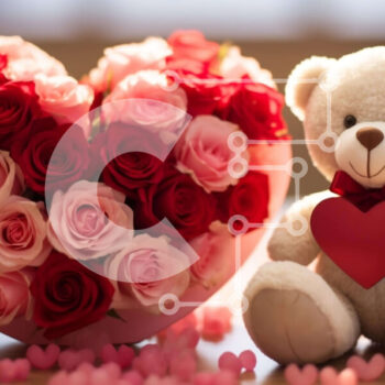 Intra Συλλεκτικό Ξύλινο Παζλ Plywood  4mm - Το αρκουδάκι του Αγίου Βαλεντίνου με ροζ τριαντάφυλλα Σε Ξύλινο Κουτί - Διαστάσεις Puzzle: 10x10 cm – 25 κομμάτια - Image 1