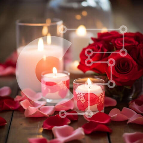 Intra Συλλεκτικό Ξύλινο Παζλ Plywood  4mm - Ρομαντικό στήσιμο για την ημέρα του Αγίου Βαλεντίνου με κόκκινα τριαντάφυλλα και κεριά Σε Ξύλινο Κουτί - Διαστάσεις Puzzle: 10x10 cm – 25 κομμάτια - Image 1