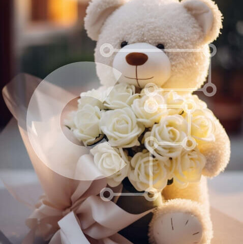 Intra Συλλεκτικό Ξύλινο Παζλ Plywood 4mm - Λευκό αρκουδάκι με τριαντάφυλλα σε βάζο Σε Ξύλινο Κουτί - Διαστάσεις: 10x10 cm – 25 κομμάτια - Image 1