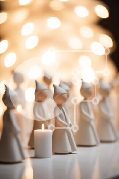 Intra Συλλεκτικό Ξύλινο Παζλ Plywood  4mm - Εορταστικά λευκά ειδώλια και φωτισμένο χριστουγεννιάτικο δέντρο Σε Ξύλινο Κουτί - Διαστάσεις: 10x10 cm – 25 κομμάτια