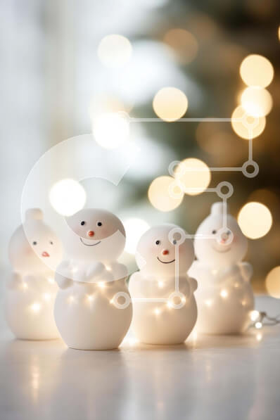 Intra Συλλεκτικό Ξύλινο Παζλ Plywood  4mm - Εορταστικές διακοσμήσεις χιονάνθρωπους σε ένα τραπέζι Σε Ξύλινο Κουτί - Διαστάσεις Puzzle: 10x10 cm – 25 κομμάτια