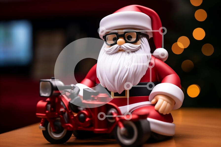Intra Συλλεκτικό Ξύλινο Παζλ Plywood  4mm - Άγιος Βασίλης σε μια ντεμοντέ μοτοσυκλέτα Σε Ξύλινο Κουτί - Διαστάσεις: 10x10 cm – 25 κομμάτια