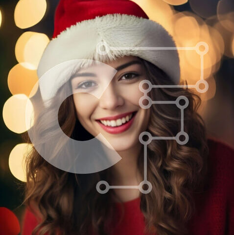 Intra Συλλεκτικό Ξύλινο Παζλ Plywood  4mm - Χαρούμενη γυναίκα με καπέλο Santa κατά τη διάρκεια της εορταστικής περιόδου Σε Ξύλινο Κουτί - Διαστάσεις: 10x10 cm – 25 κομμάτια - Image 1