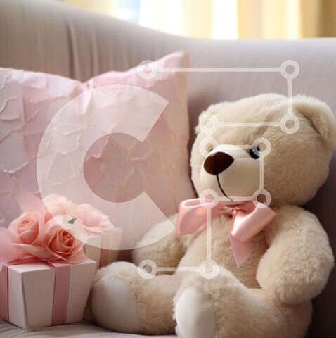 Intra Συλλεκτικό Ξύλινο Παζλ Plywood  4mm - Αρκουδάκι με ροζ τριαντάφυλλα και κουτί δώρου Σε Ξύλινο Κουτί - Διαστάσεις Puzzle: 10x10 cm – 25 κομμάτια - Image 1