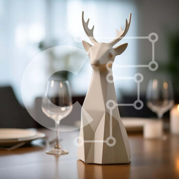 Intra Συλλεκτικό Ξύλινο Παζλ Plywood  4mm - Γλυπτό λευκό ελάφι στο τραπέζι φαγητού Σε Ξύλινο Κουτί - Διαστάσεις Puzzle: 10x10 cm – 25 κομμάτια - Image 1