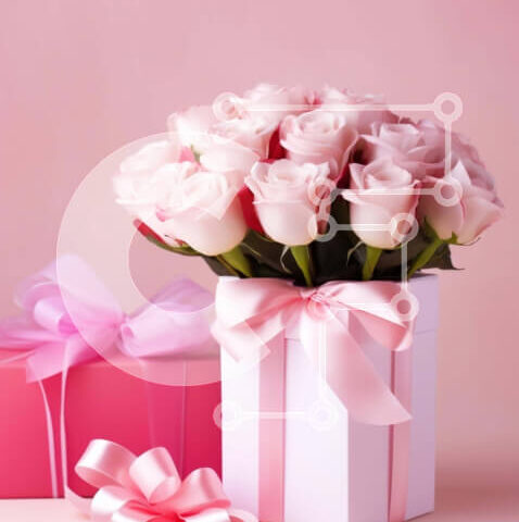Intra Συλλεκτικό Ξύλινο Παζλ Plywood 4mm - Λευκό κουτί δώρου με ροζ τριαντάφυλλα και μπαλόνια Σε Ξύλινο Κουτί - Διαστάσεις: 10x10 cm – 25 κομμάτια - Image 1