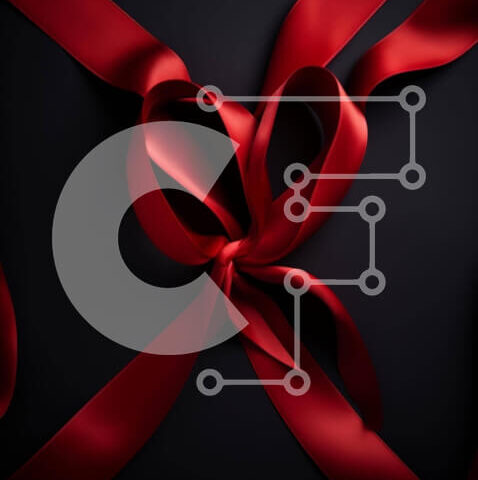 Intra Συλλεκτικό Ξύλινο Παζλ Plywood  4mm - Κόκκινη κορδέλα φιόγκο σε μαύρο φόντο Σε Ξύλινο Κουτί - Διαστάσεις Puzzle: 10x10 cm – 25 κομμάτια - Image 1