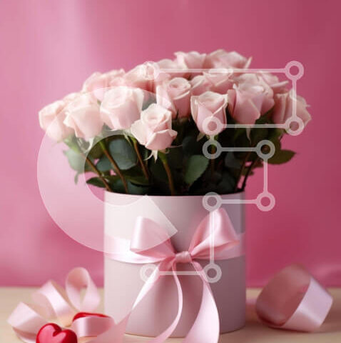 Intra Συλλεκτικό Ξύλινο Παζλ Plywood 4mm - Ροζ βάζο με λευκά τριαντάφυλλα και κουτί δώρου σε σχήμα καρδιάς Σε Ξύλινο Κουτί - Διαστάσεις Puzzle: 10x10 cm – 25 κομμάτια - Image 1