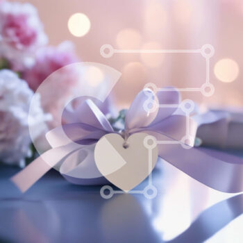 Intra Συλλεκτικό Ξύλινο Παζλ Plywood  4mm - Μπουκέτο με ροζ και μωβ λουλούδια με κορδέλα σε σχήμα καρδιάς Σε Ξύλινο Κουτί - Διαστάσεις Puzzle: 10x10 cm – 25 κομμάτια - Image 1