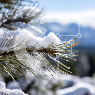 Intra Συλλεκτικό Ξύλινο Παζλ Plywood 4mm - Χιονισμένο κλαδί πεύκου με βουνά στο φόντο Σε Ξύλινο Κουτί - Διαστάσεις: 10x10 cm – 25 κομμάτια - Image 1
