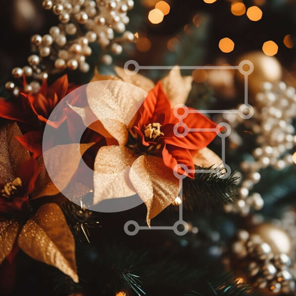 Intra Συλλεκτικό Ξύλινο Παζλ Plywood  4mm - Ζωντανά λουλούδια Poinsettia σε ένα χριστουγεννιάτικο δέντρο Σε Ξύλινο Κουτί - Διαστάσεις: 10x10 cm – 25 κομμάτια