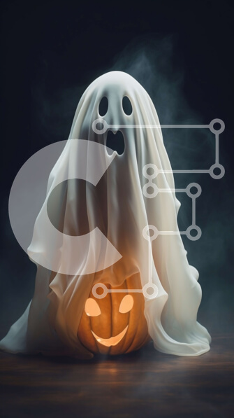 Intra Συλλεκτικό Ξύλινο Παζλ Plywood  4mm - Κολοκύθα σε σχήμα φαντάσματος ντυμένη με λευκό ύφασμα Σε Ξύλινο Κουτί - Διαστάσεις Puzzle: 10x10 cm – 25 κομμάτια