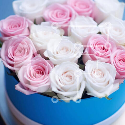 Intra Συλλεκτικό Ξύλινο Παζλ Plywood 4mm - Μπουκέτο με ροζ και λευκά τριαντάφυλλα σε μπλε δοχείο Σε Ξύλινο Κουτί - Διαστάσεις Puzzle: 10x10 cm – 25 κομμάτια - Image 1