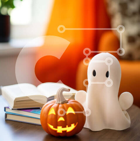 Intra Συλλεκτικό Ξύλινο Παζλ Plywood 4mm - Άσπρο ειδώλιο φάντασμα σε μια πορτοκαλί κολοκύθα Σε Ξύλινο Κουτί - Διαστάσεις Puzzle: 10x10 cm – 25 κομμάτια - Image 1