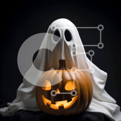 Intra Συλλεκτικό Ξύλινο Παζλ Plywood  4mm - Φάντασμα αποκριών με λαμπερή κολοκύθα σε μαύρο φόντο Σε Ξύλινο Κουτί - Διαστάσεις Puzzle: 10x10 cm – 25 κομμάτια - Image 1