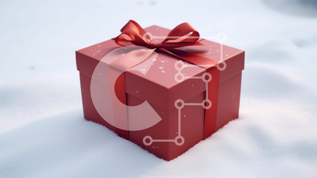 Intra Συλλεκτικό Ξύλινο Παζλ Plywood  4mm - Κόκκινο κουτί δώρου στο χιονισμένο τοπίο Σε Ξύλινο Κουτί - Διαστάσεις: 10x10 cm – 25 κομμάτια