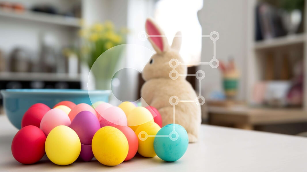 Intra Συλλεκτικό Ξύλινο Παζλ Plywood  4mm - Πασχαλινό λαγουδάκι με πολύχρωμα αυγά στο τραπέζι Σε Ξύλινο Κουτί - Διαστάσεις: 10x10 cm – 25 κομμάτια