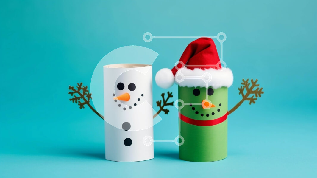 Intra Συλλεκτικό Ξύλινο Παζλ Plywood  4mm - Χιονάνθρωποι σε ρολό χαρτιού υγείας με καπέλα Άγιου Βασίλη σε μπλε φόντο Σε Ξύλινο Κουτί - Διαστάσεις Puzzle: 10x10 cm – 25 κομμάτια