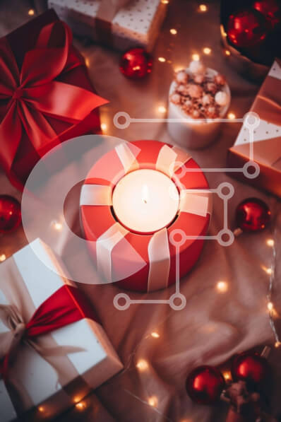 Intra Συλλεκτικό Ξύλινο Παζλ Plywood  4mm - Τραπέζι με γιορτινά στολίδια και δώρα Σε Ξύλινο Κουτί - Διαστάσεις: 10x10 cm – 25 κομμάτια