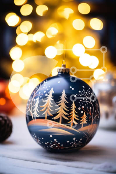 Intra Συλλεκτικό Ξύλινο Παζλ Plywood  4mm - Μπλε Χριστουγεννιάτικη Μπάλα με πεύκα και νιφάδες χιονιού Σε Ξύλινο Κουτί - Διαστάσεις: 10x10 cm – 25 κομμάτια