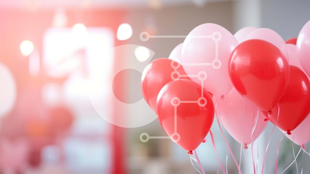 Intra Συλλεκτικό Ξύλινο Παζλ Plywood  4mm - Κόκκινα και ροζ μπαλόνια που επιπλέουν στον αέρα Σε Ξύλινο Κουτί - Διαστάσεις: 10x10 cm – 25 κομμάτια