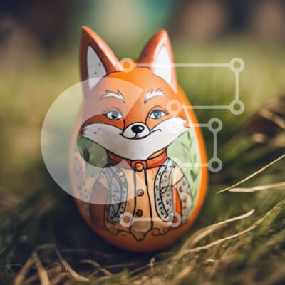 Intra Συλλεκτικό Ξύλινο Παζλ Plywood  4mm - Πασχαλινό αυγό με ζωγραφική αλεπού στο γρασίδι Σε Ξύλινο Κουτί - Διαστάσεις Puzzle: 10x10 cm – 25 κομμάτια - Image 1
