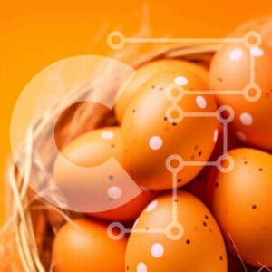 Intra Συλλεκτικό Ξύλινο Παζλ Plywood  4mm - Πασχαλινό καλάθι με πορτοκαλί αυγά σε πορτοκαλί φόντο Σε Ξύλινο Κουτί - Διαστάσεις: 10x10 cm – 25 κομμάτια