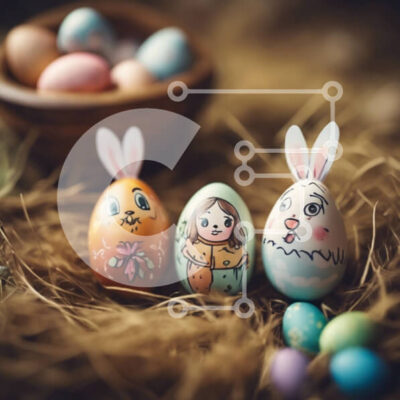 Intra Συλλεκτικό Ξύλινο Παζλ Plywood  4mm - Διακοσμημένα Πασχαλινά αυγά σε ένα σωρό από άχυρο Σε Ξύλινο Κουτί - Διαστάσεις: 10x10 cm – 25 κομμάτια - Image 1