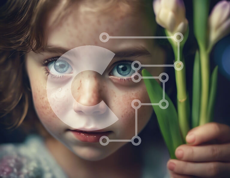 Intra Συλλεκτικό Ξύλινο Παζλ Plywood  4mm - Αξιολάτρευτο νεαρό κορίτσι που κρατά τουλίπες Σε Ξύλινο Κουτί - Διαστάσεις Puzzle: 10x10 cm – 25 κομμάτια