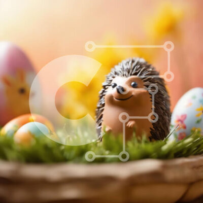 Intra Συλλεκτικό Ξύλινο Παζλ Plywood  4mm - Πασχαλινός σκαντζόχοιρος με αυγά και καλάθι στο γρασίδι Σε Ξύλινο Κουτί - Διαστάσεις: 10x10 cm – 25 κομμάτια - Image 1