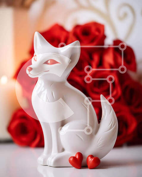 Intra Συλλεκτικό Ξύλινο Παζλ Plywood  4mm - Ειδώλιο λευκής αλεπούς με κόκκινα τριαντάφυλλα Σε Ξύλινο Κουτί - Διαστάσεις Puzzle: 10x10 cm – 25 κομμάτια