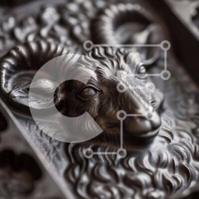 Intra Συλλεκτικό Ξύλινο Παζλ Plywood  4mm - Κοντινό πλάνο περίπλοκα γλυπτό μαύρο κεφάλι κατσίκας Σε Ξύλινο Κουτί - Διαστάσεις: 10x10 cm – 25 κομμάτια - Image 1