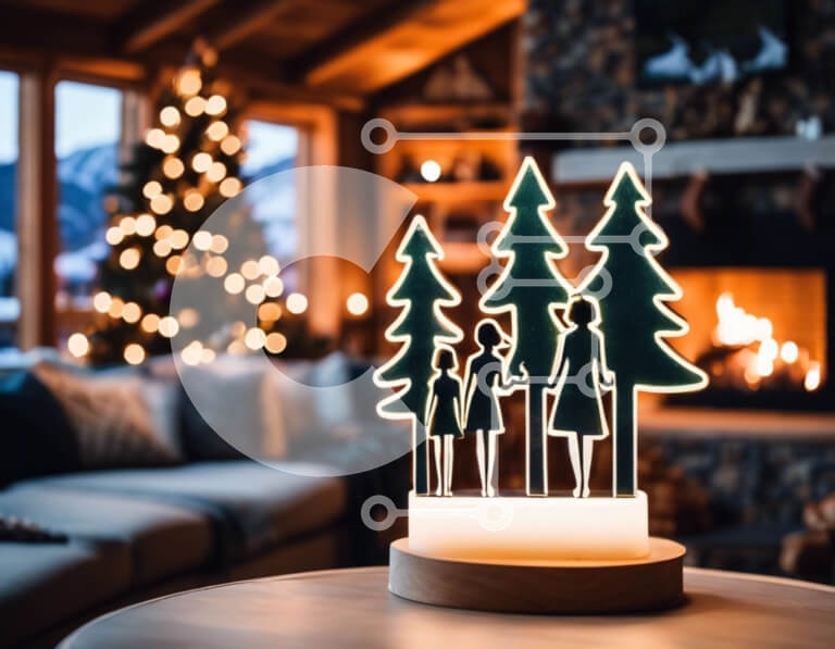 Intra Συλλεκτικό Ξύλινο Παζλ Plywood  4mm - Επιτραπέζιο γλυπτό δέντρου μπροστά από το τζάκι Σε Ξύλινο Κουτί - Διαστάσεις: 10x10 cm – 25 κομμάτια