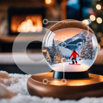 Intra Συλλεκτικό Ξύλινο Παζλ Plywood  4mm - Διακόσμηση Snowboarder Snow Globe Σε Ξύλινο Κουτί - Διαστάσεις Puzzle: 10x10 cm – 25 κομμάτια - Image 1