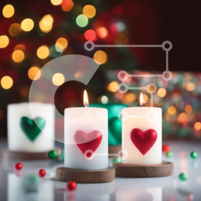 Intra Συλλεκτικό Ξύλινο Παζλ Plywood 4mm - Χριστουγεννιάτικα κεριά σε σχήμα καρδιάς σε ξύλινα σταντ Σε Ξύλινο Κουτί - Διαστάσεις: 10x10 cm – 25 κομμάτια - Image 1