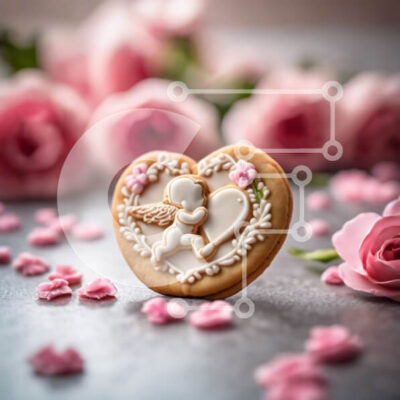 Intra Συλλεκτικό Ξύλινο Παζλ Plywood 4mm - Μπισκότο για την Ημέρα του Αγίου Βαλεντίνου σε σχήμα καρδιάς με ειδώλιο αγγέλου και ροζ τριαντάφυλλα Σε Ξύλινο Κουτί - Διαστάσεις: 10x10 cm – 25 κομμάτια - Image 1