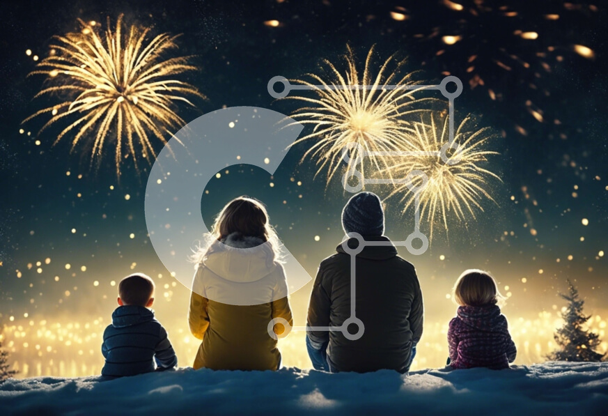 Intra Συλλεκτικό Ξύλινο Παζλ Plywood  4mm - Ομάδα ανθρώπων που παρακολουθούν πυροτεχνήματα στο νυχτερινό ουρανό Σε Ξύλινο Κουτί - Διαστάσεις: 10x10 cm – 25 κομμάτια