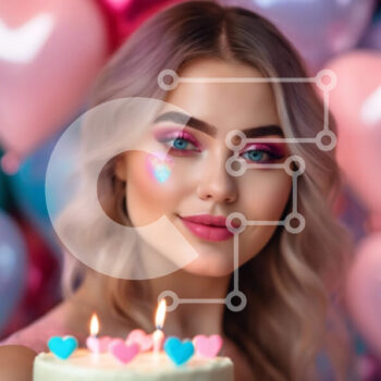 Intra Συλλεκτικό Ξύλινο Παζλ Plywood  4mm - Γιορτάζοντας με στυλ - Νεαρή γυναίκα με τούρτα γενεθλίων και πολύχρωμα μπαλόνια Σε Ξύλινο Κουτί - Διαστάσεις Puzzle: 10x10 cm – 25 κομμάτια - Image 1