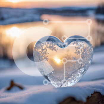 Intra Συλλεκτικό Ξύλινο Παζλ Plywood  4mm - Γυάλινο αντικείμενο σε σχήμα καρδιάς στο χιόνι στο ηλιοβασίλεμα Σε Ξύλινο Κουτί - Διαστάσεις Puzzle: 10x10 cm – 25 κομμάτια - Image 1