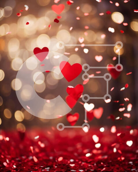 Intra Συλλεκτικό Ξύλινο Παζλ Plywood  4mm - Κόκκινες καρδιές σε φόντο κομφετί και φώτα Bokeh Σε Ξύλινο Κουτί - Διαστάσεις Puzzle: 10x10 cm – 25 κομμάτια