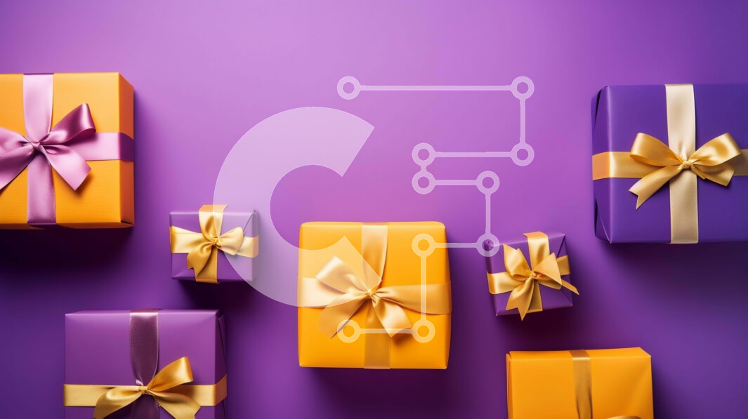 Intra Συλλεκτικό Ξύλινο Παζλ Plywood  4mm - Πολύχρωμα κουτιά δώρων σε λοξό μωβ φόντο Σε Ξύλινο Κουτί - Διαστάσεις: 10x10 cm – 25 κομμάτια